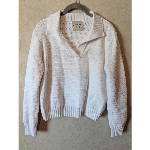 Jumper 1234 Sweaters - JUMPER 1234 white cotton fold-over collar sweater sz 6